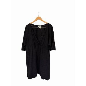 Figure FlatteringSwim 365 Womens Cover Up 1X Plus Size Black Cotton Plunging